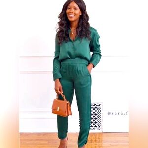 Zara Emerald Green Satin Blouse